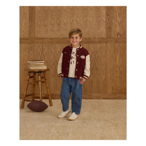 Rylee + Cru - Velvet Varsity Bomber Jacket | Burgundy