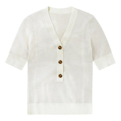 Closed - Short Sleeve V-Neck Polo Shirt | Ivory