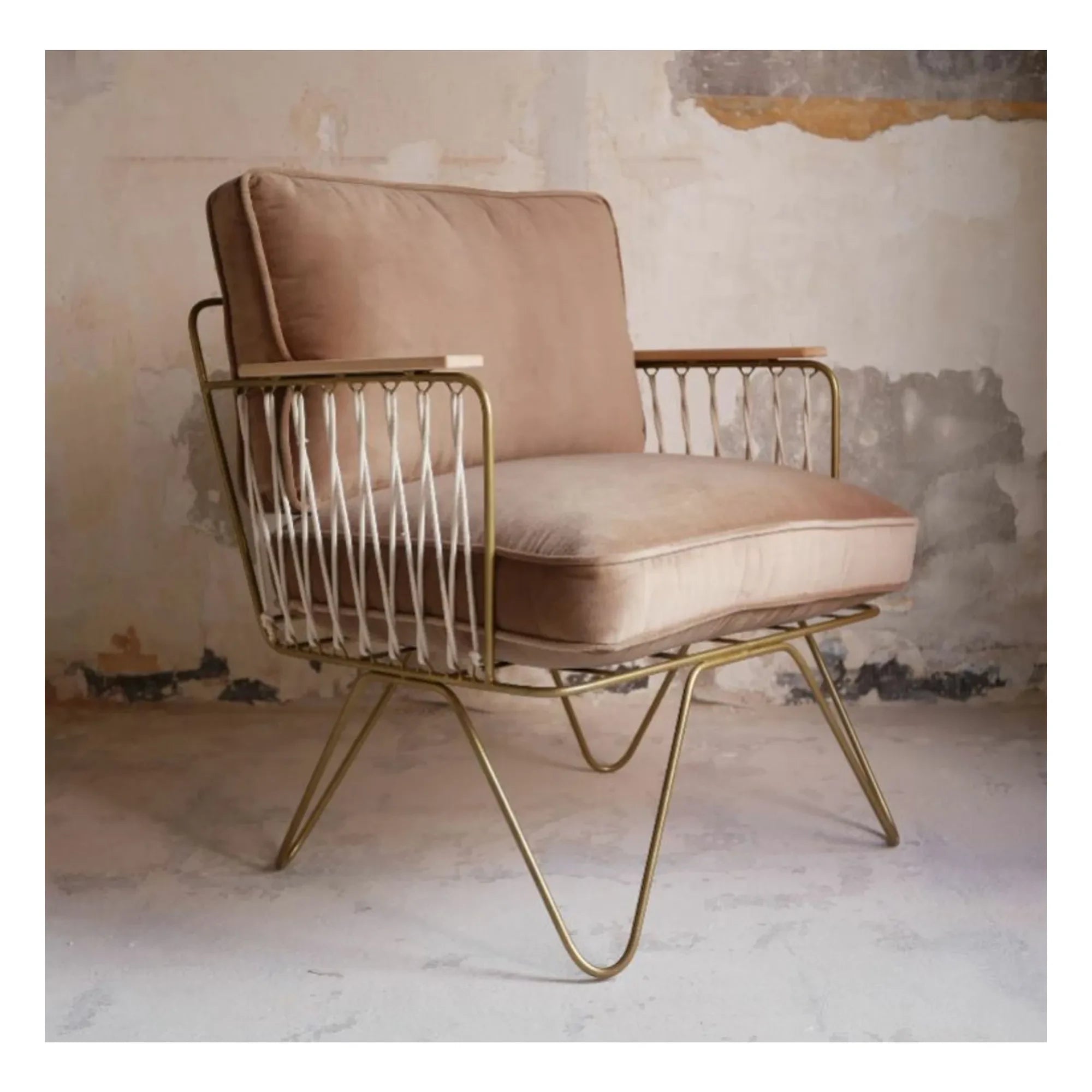 Honoré - Croisette Armchair, Matte Gold, Velvet | Latte