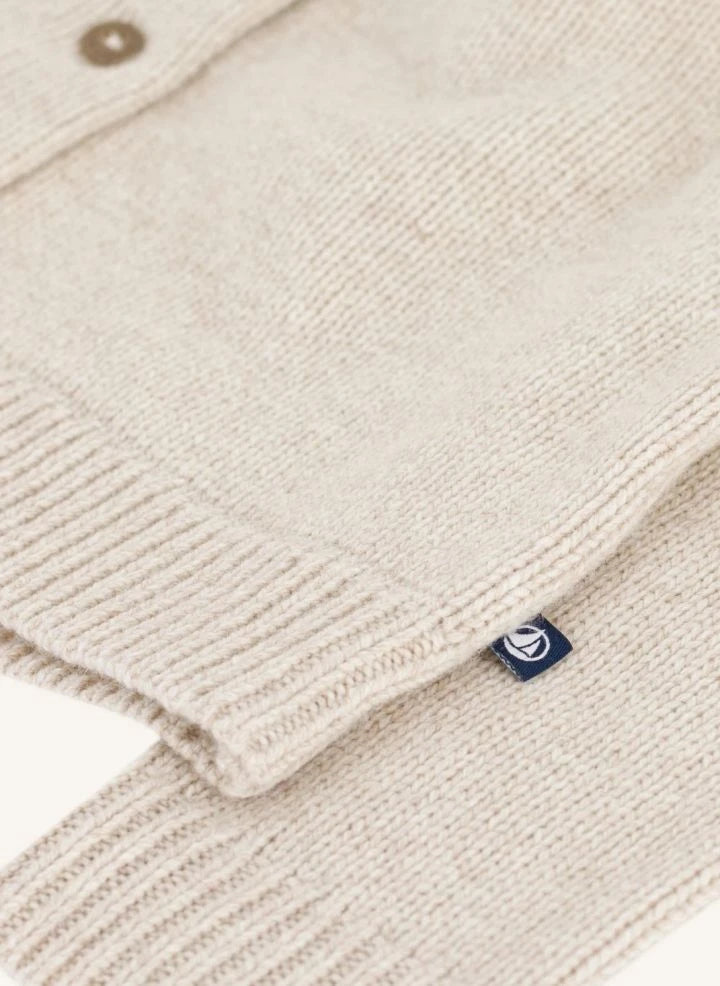 Petit Bateau - Wool Collared Cardigan | Heather beige