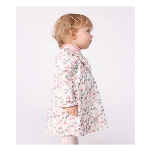 Petit Bateau - Organik pamuklu çiçek desenli boyundan bağlamalı elbise | Ekru