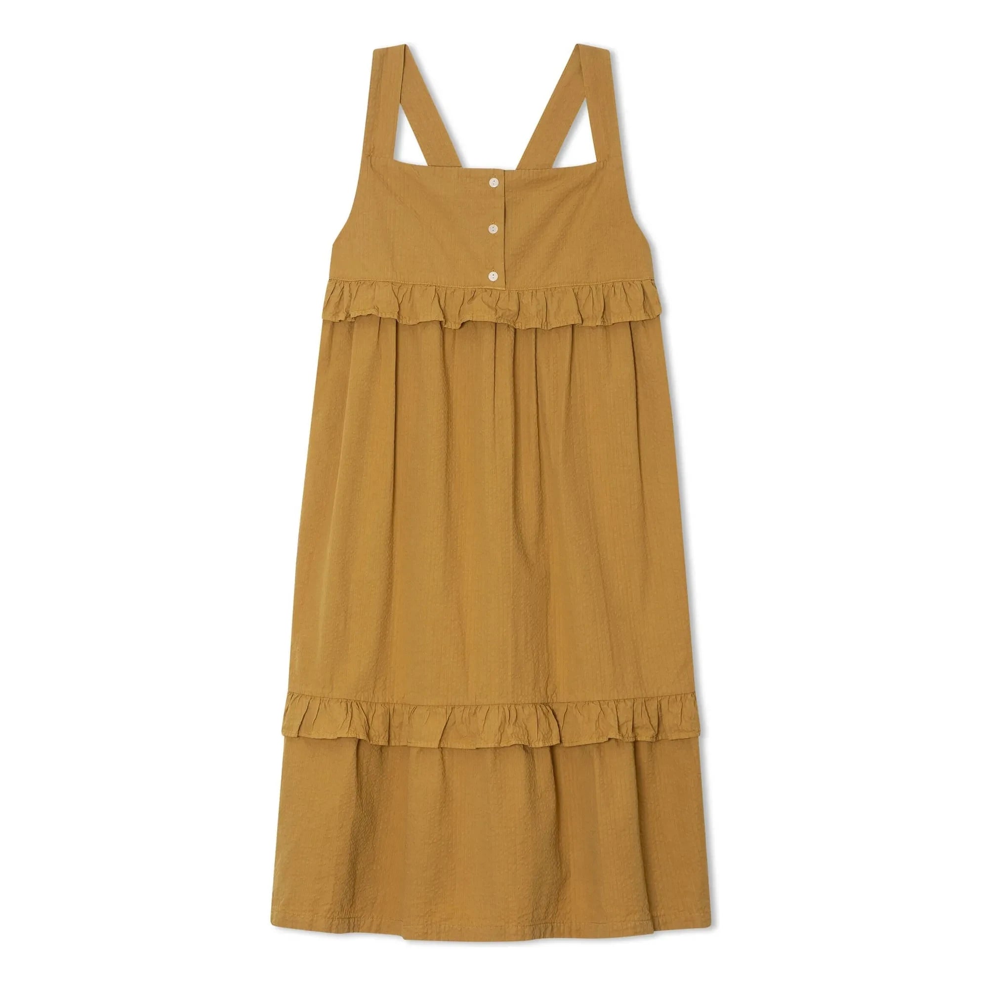 Matona - Mi-Long Ruffle Dress Organic Cotton | Mustard