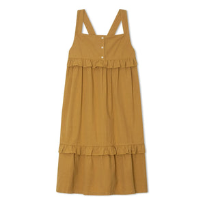 Matona - Mi-Long Ruffle Dress Organic Cotton | Mustard
