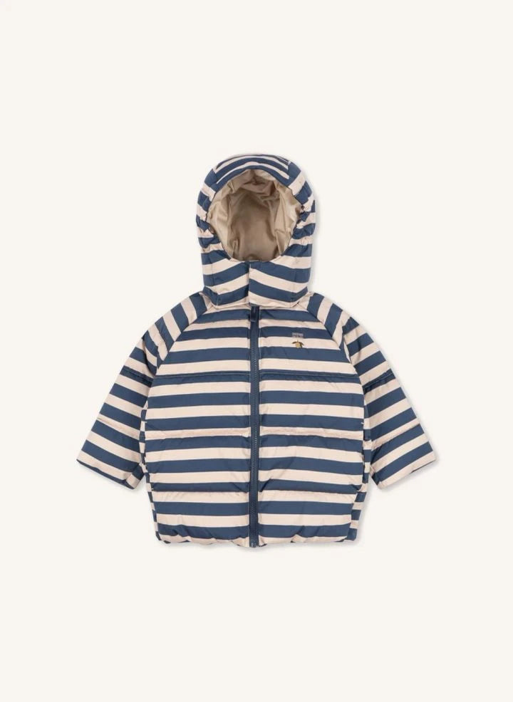 Konges Sløjd - Nuka Striped Hooded Down Jacket Recycled Fibers | Blue