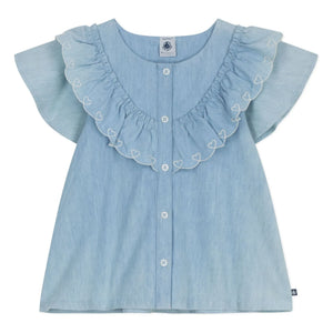 Petit Bateau - Ruffled Blouse Chambray Organic Cotton | Light Blue