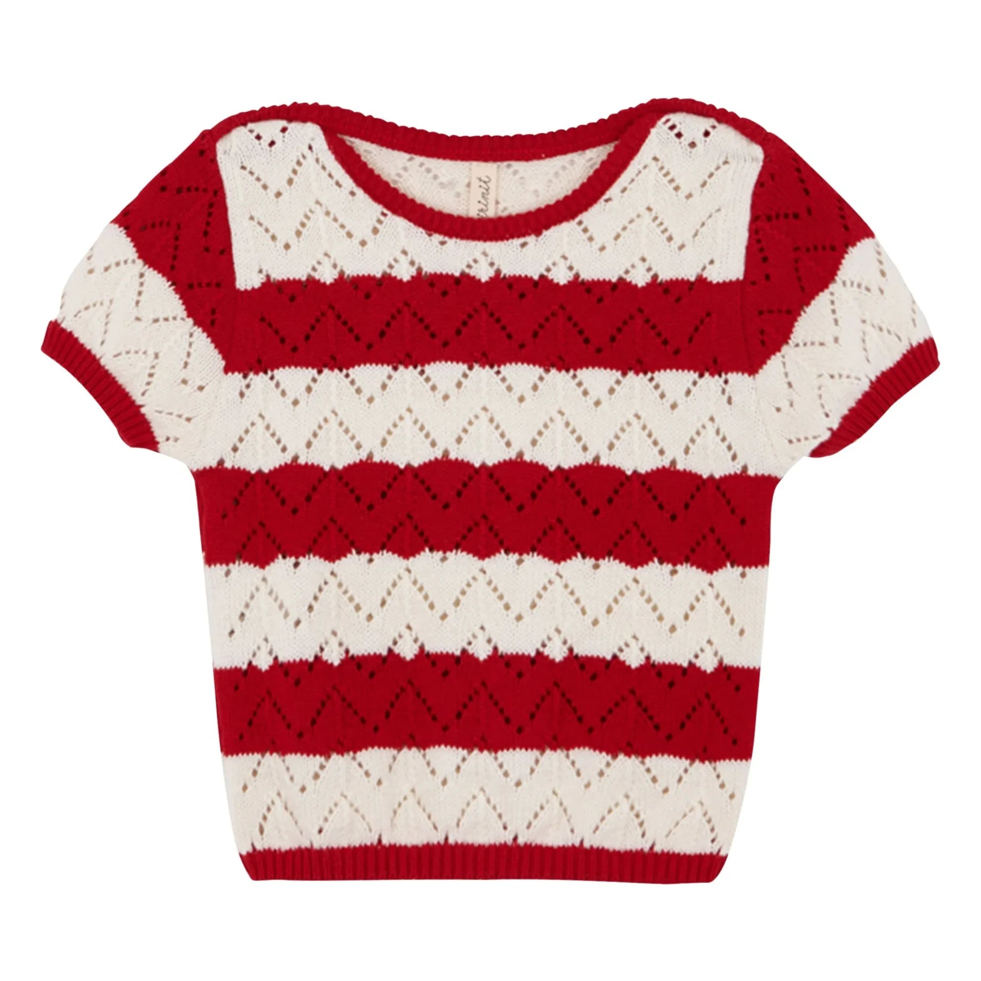 birinit - Pointelle Chili Striped T-Shirt | Red