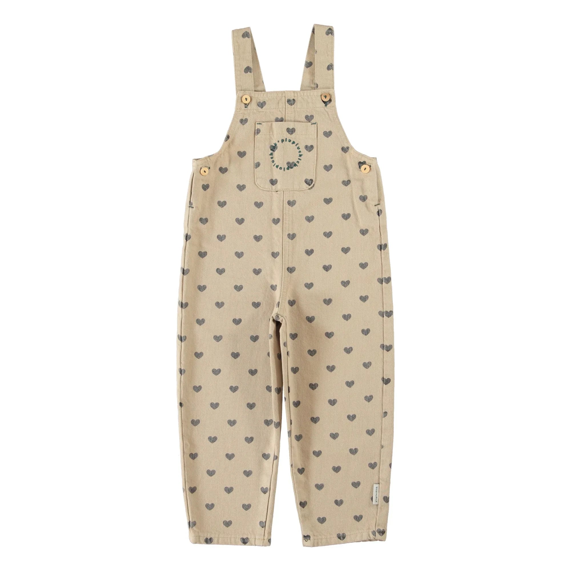 Piupiuchick - Organic Cotton Heart Detail Dungarees | Beige
