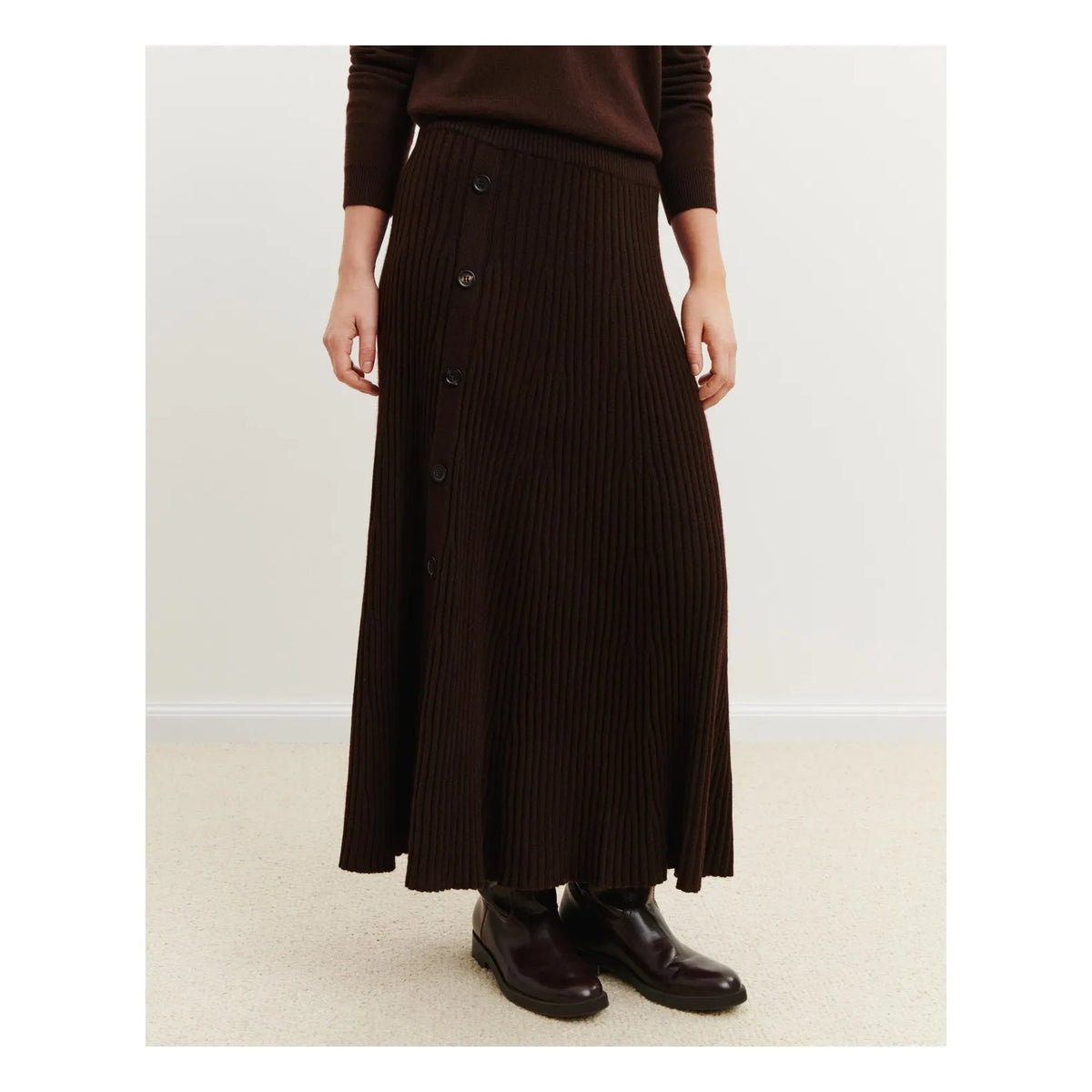 Bompard - Cashmere Buttoned Rib Skirt | Chocolate