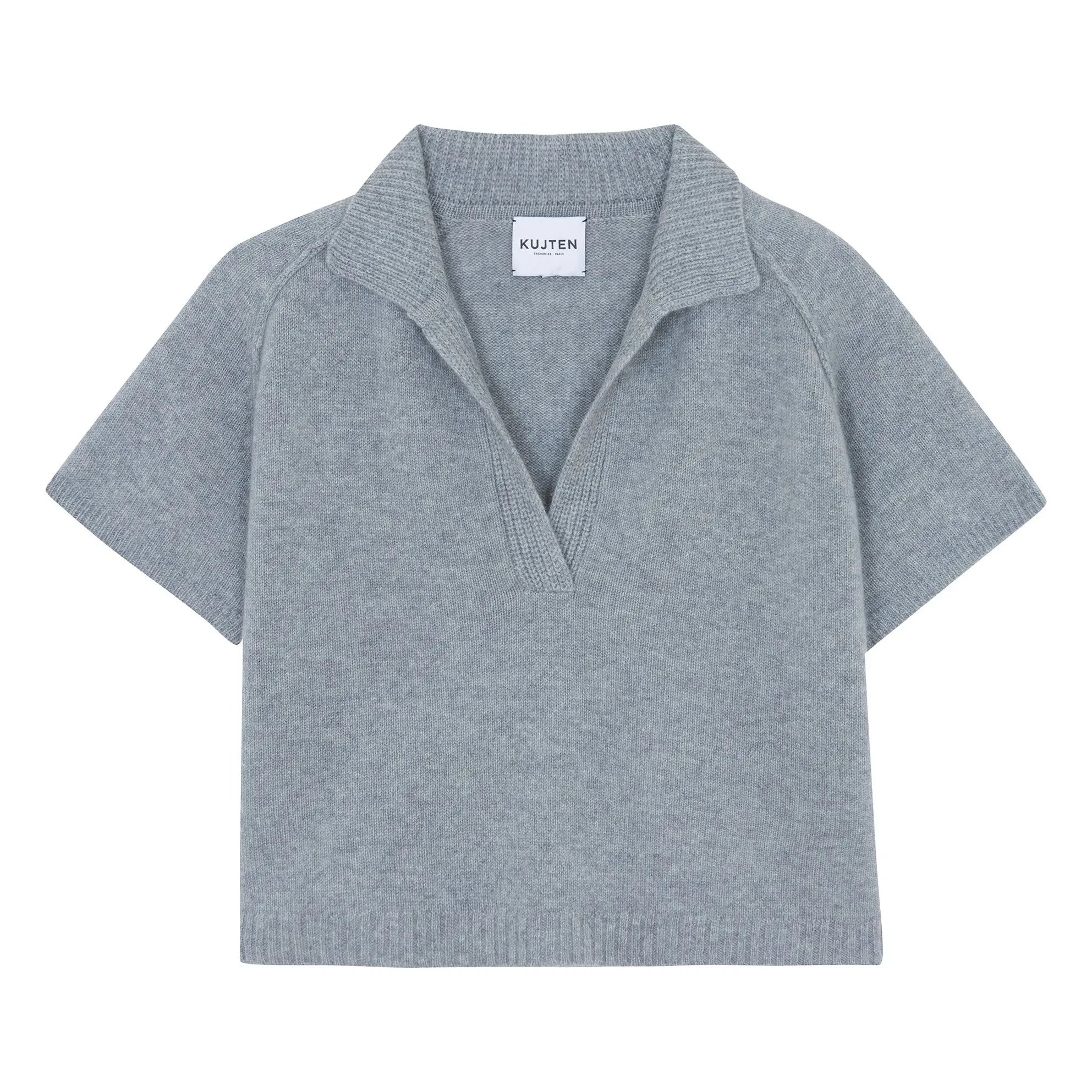 Kujten - Aenor Cashmere Polo Neck Sweater | Heather Grey