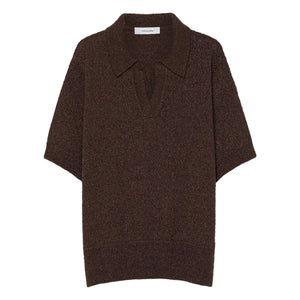 Pomandère - Cotton & Linen Polo Sweater | Dark Brown