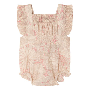 Bonpoint - Lakiss Fleurie Organic Cotton Gathered Romper | Light Pink