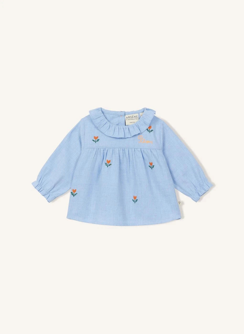 Arsène et Les Pipelettes - Floral Embroidered Baby Blouse | Light Blue