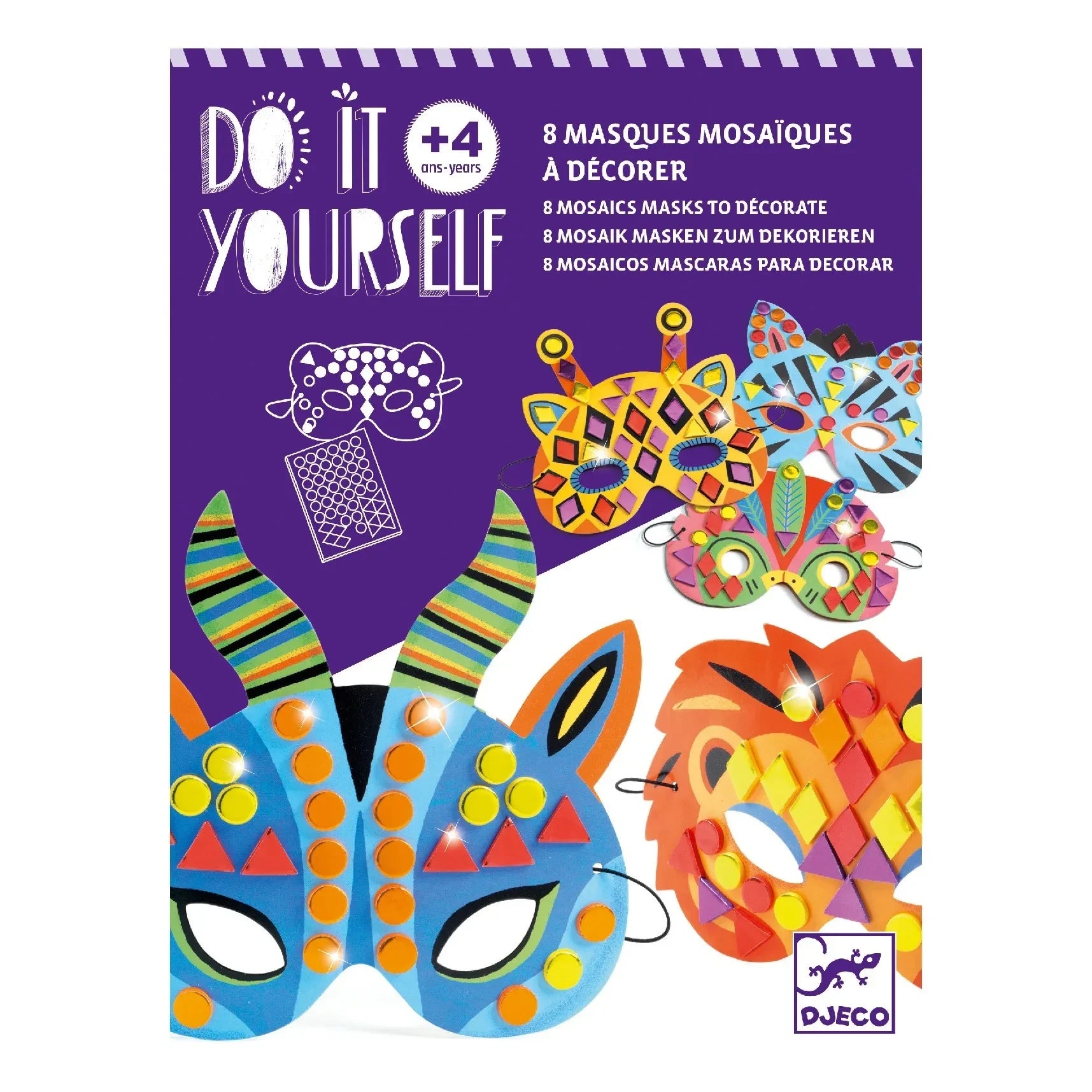 Djeco - Decorative Forest Animal Mosaic Masks - Set of 8