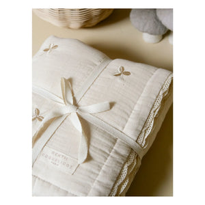 Gentil Coquelicot - Cotton Gauze Fabric Trèfles Embroidered Quilted Shawl