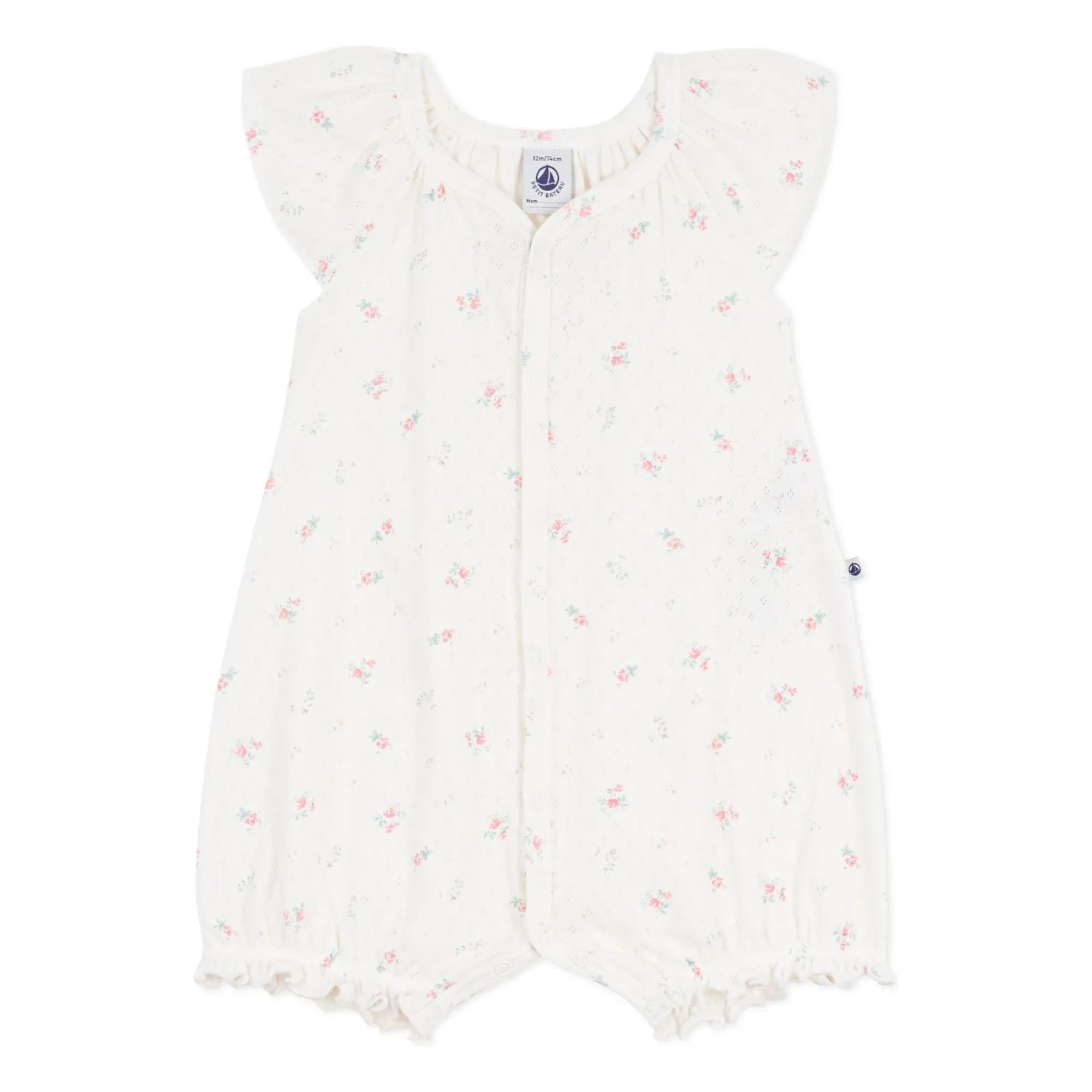 Petit Bateau - Pajama with Perforated Flower Pattern | White