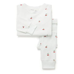 Sleepy Doe - Organic cotton cherry-patterned pajamas | White