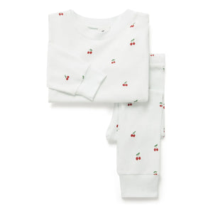 Sleepy Doe - Organic cotton cherry-patterned pajamas | White
