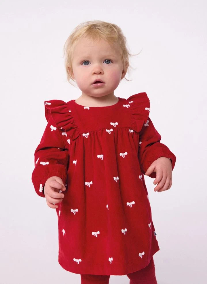 Petit Bateau - Red Organic Cotton Corduroy Dress with Bow