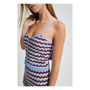 Indee - Striped Velvet Crochet Top | Blue