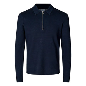 Samsoe Samsoe - Guna Long Sleeve Half-Zip Polo T-Shirt | Navy Blue