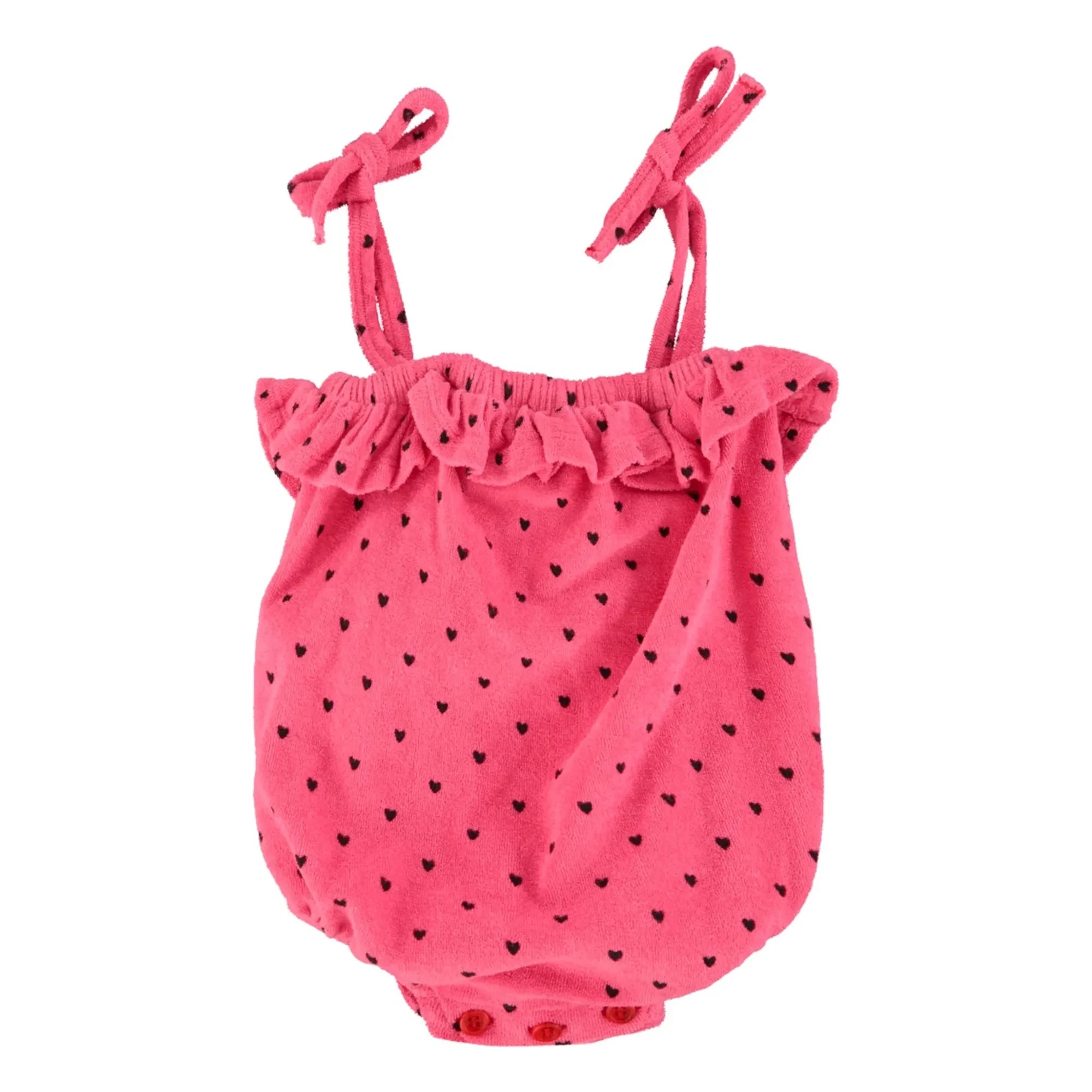 Piupiuchick - Organic Cotton Heart-Print Romper | Fuchsia