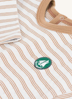 Petit Bateau - Çizgili Rozetli Organik Pamuk Bebek Tişörtü | Bej