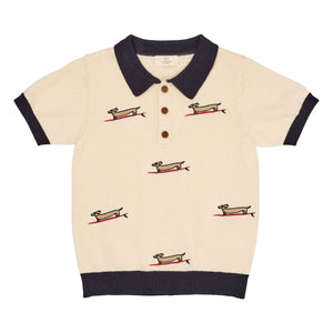 Copenhagen Colors - Fine Knit Embroidered Polo | Ecru