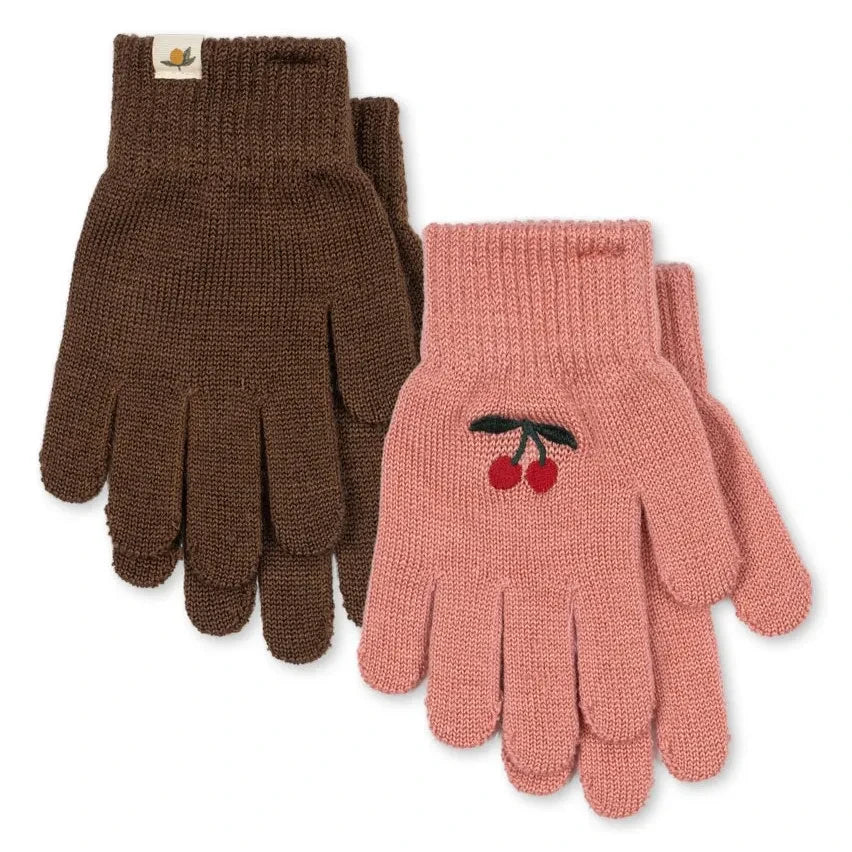 Konges Sløjd - 2 Pairs of Filla Cherry Wool Gloves | Pink