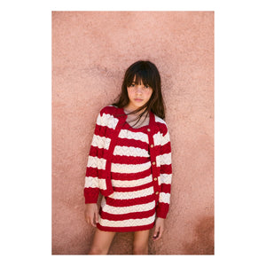 birinit - Pointelle Chili Striped Cardigan | Red