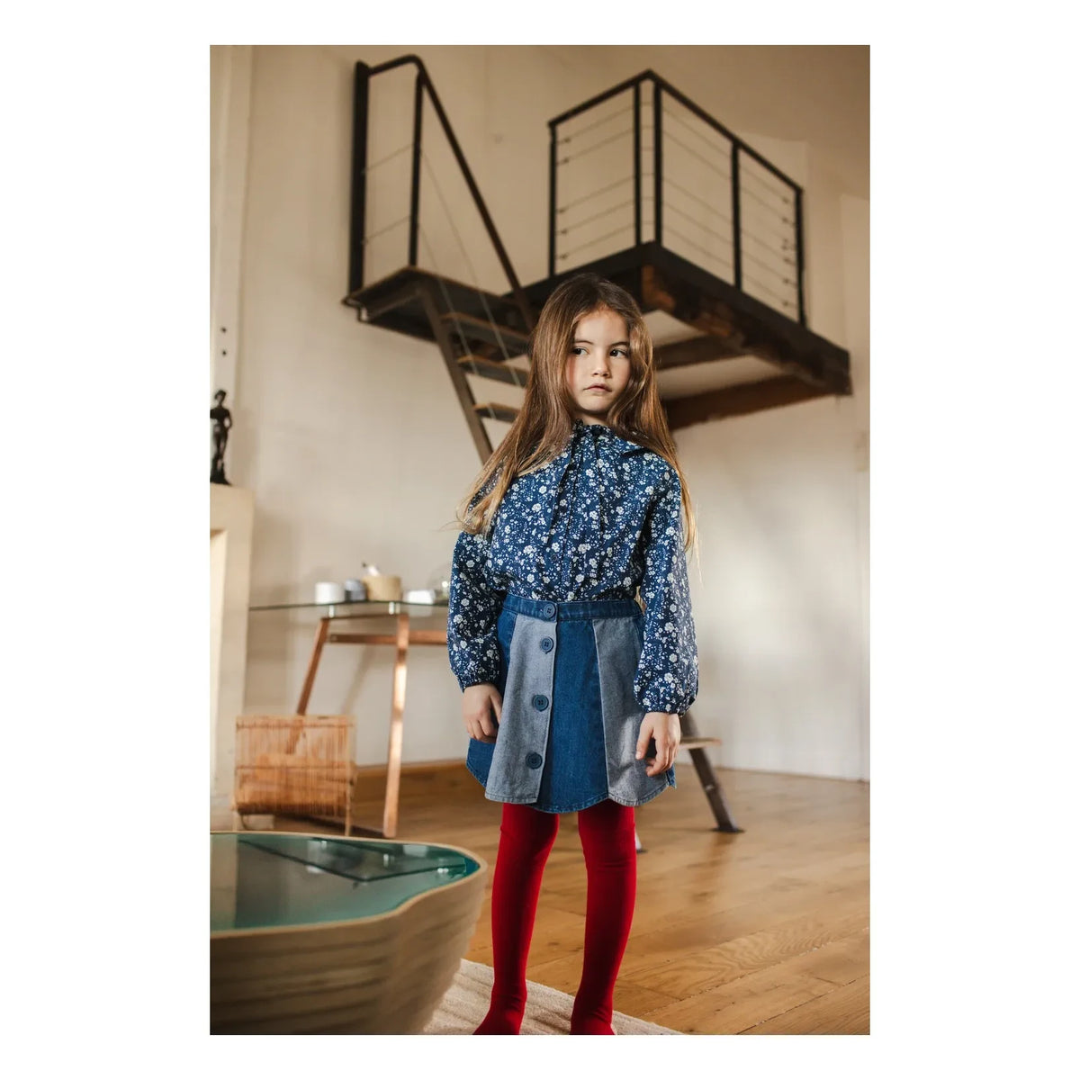Louis Louise - Bloom Striped Denim Skirt | Blue