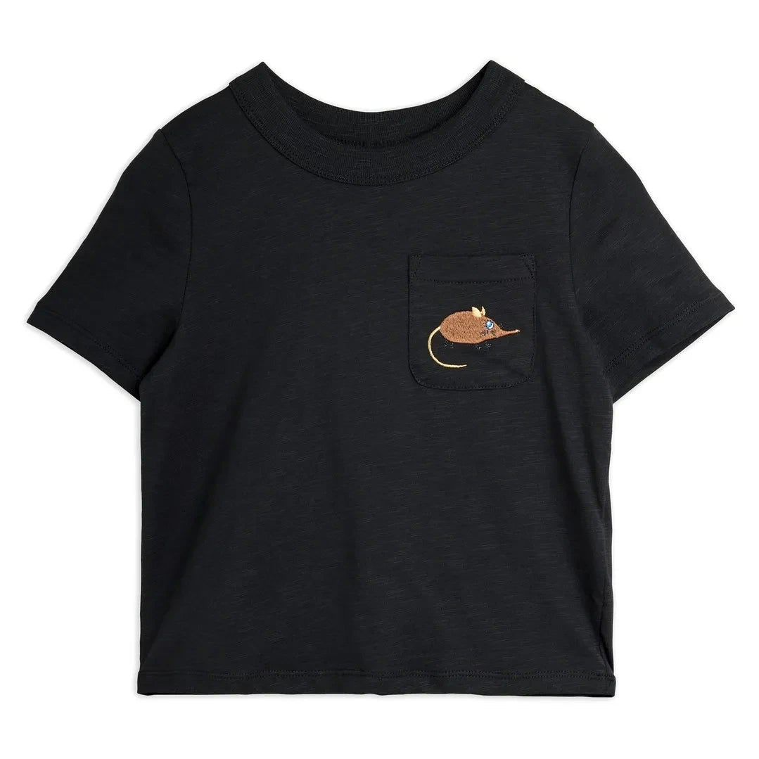 Mini Rodini - Embroidered Mouse T-Shirt Organic Cotton | Black