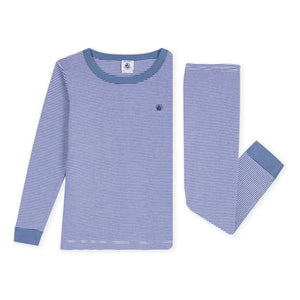 Petit Bateau - Milleraies Organik Pamuklu Dar Kesim Çizgili Pijama | Mavi