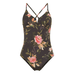 Momoni - Coral Spring Patterned One-Piece Swimsuit | Black