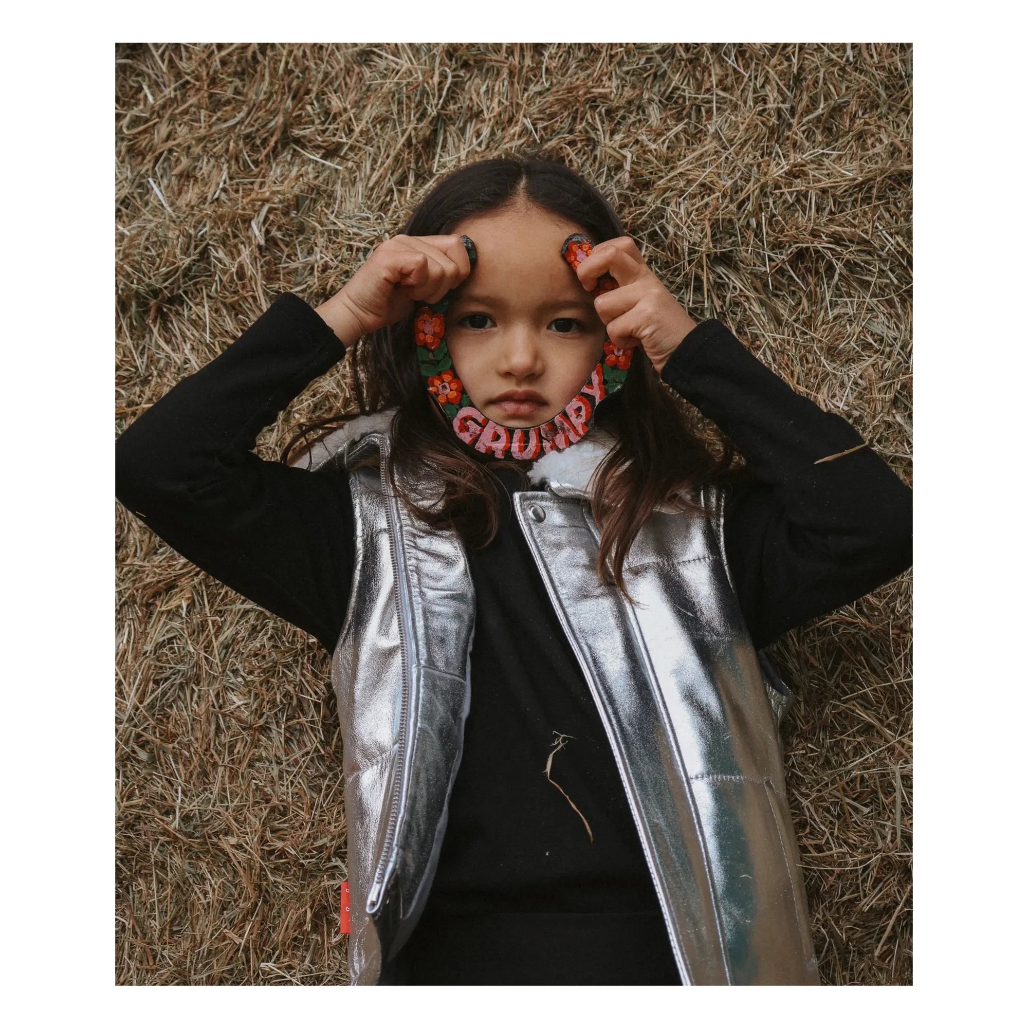 Fille Garçon - Metallic Sherpa Collar Sleeveless Jacket | Silver