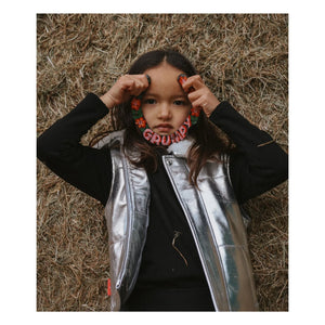 Fille Garçon - Metallic Sherpa Collar Sleeveless Jacket | Silver