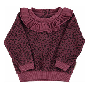 Piupiuchick - Ruffled Collar Sweatshirt Leopard Organic Cotton | Aubergine