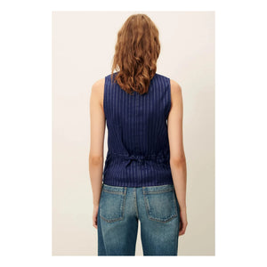 Sessùn - Fernando Linen Striped Sleeveless Blouse | Navy Blue