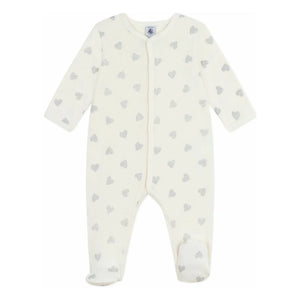 Petit Bateau - Dors Bien Cœurs Pailletés Organik Pamuklu Pijama | Ekru