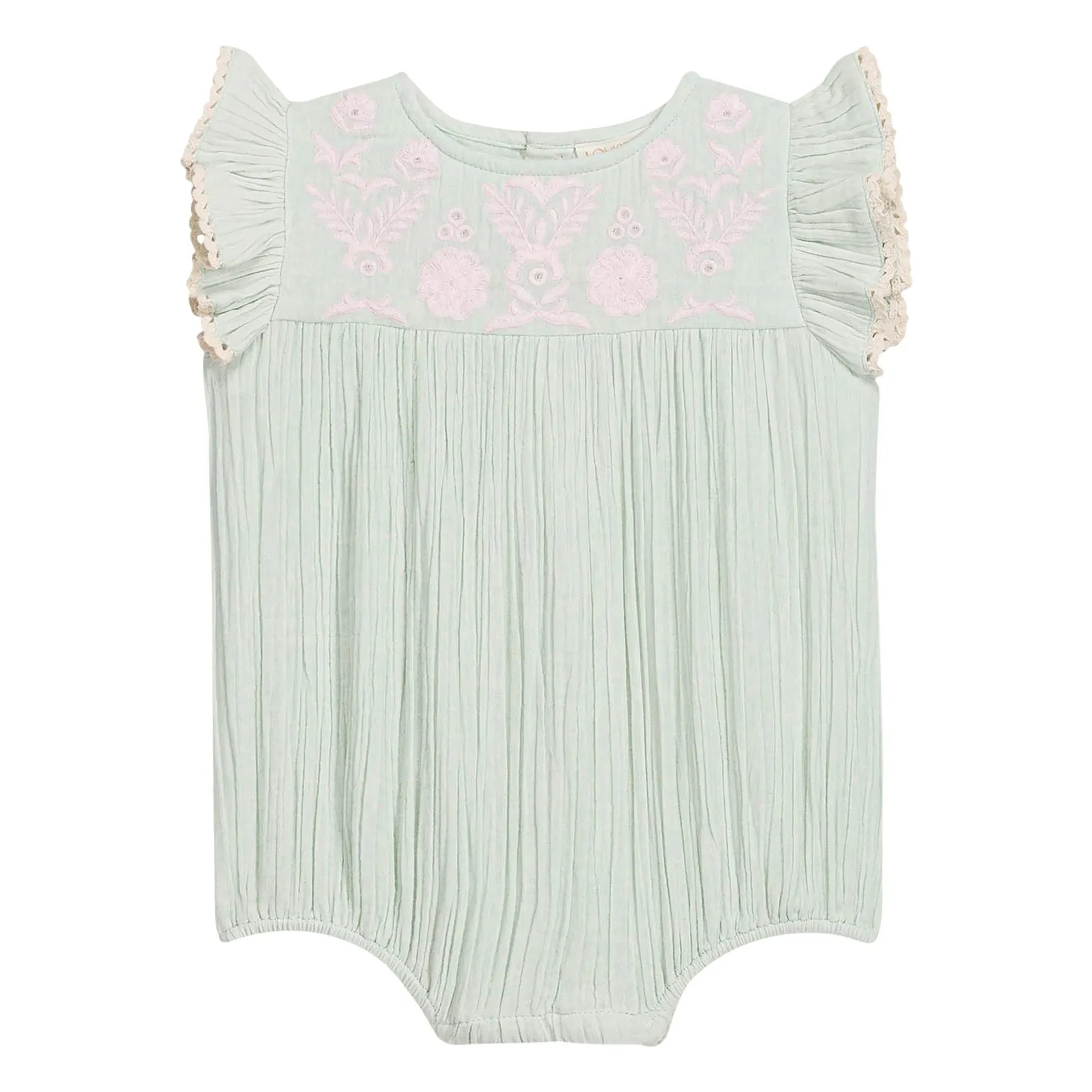 Louise Misha - Nusha Organic Cotton Ruffled Romper | Almond Green