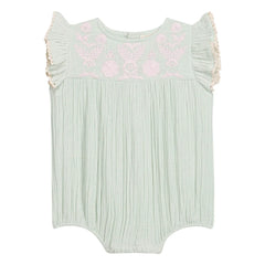 Louise Misha - Nusha Organic Cotton Ruffled Romper | Almond Green