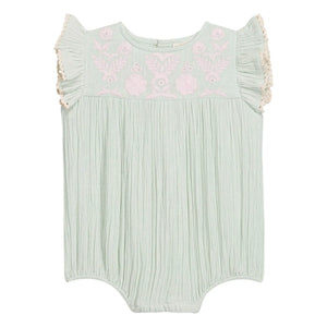 Louise Misha - Nusha Organic Cotton Ruffled Romper | Almond Green