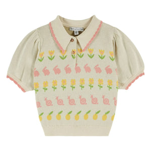 Emile et Ida - Polo Bunny Organic Cotton Knitwear | Beige