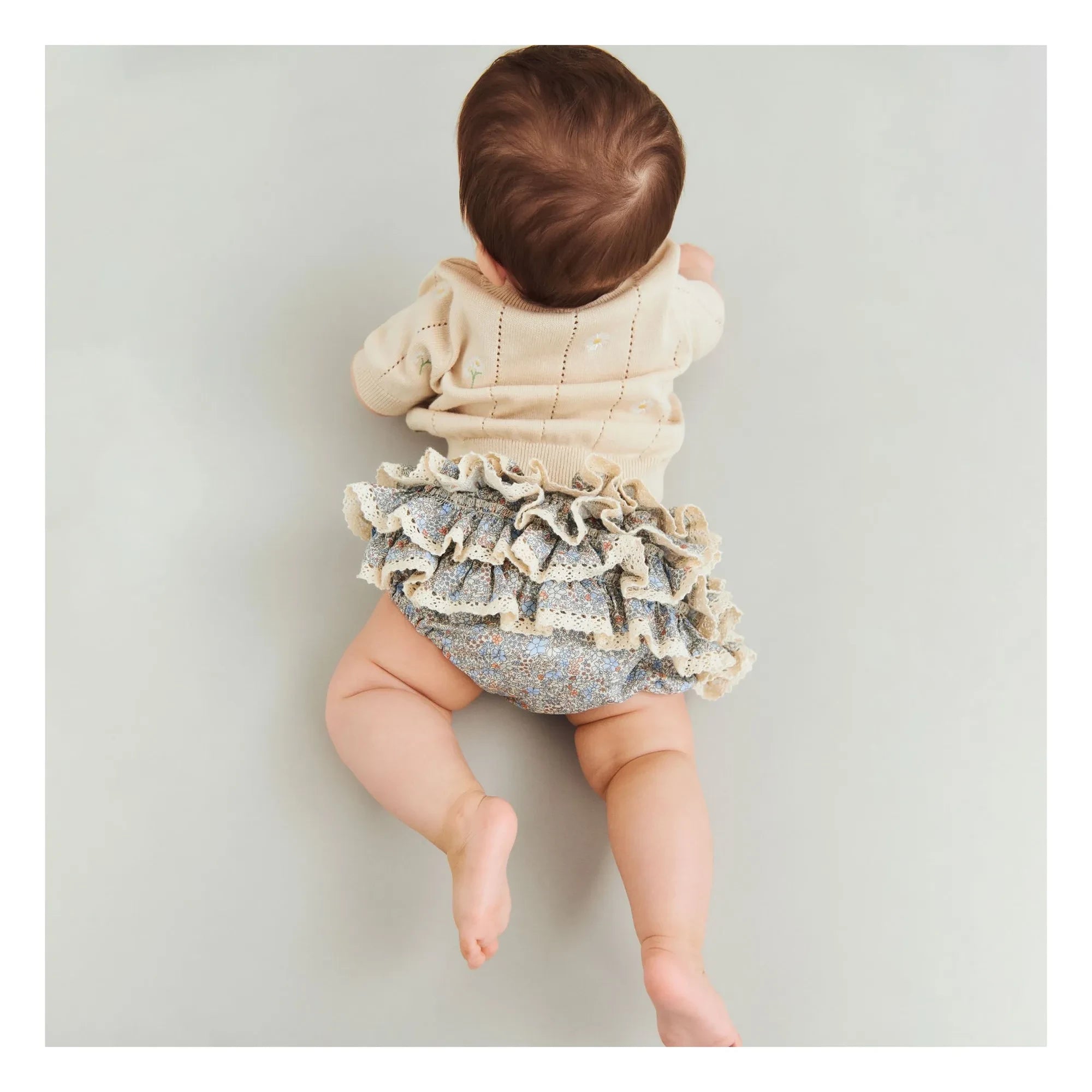 Wheat - Malvina Organic Cotton Floral Baby Short Sleeve Sweater | Ecru