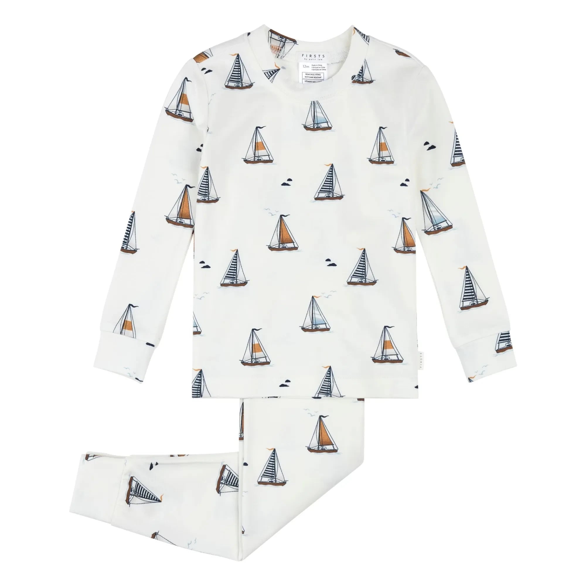 Petit Lem - Long Sleeve Pajamas Voiles Organic Cotton and Modal | White