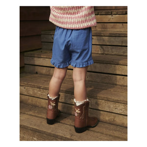 Copenhagen Colors - Organic cotton ruffle shorts | Azure blue