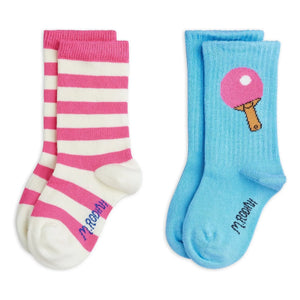 Mini Rodini - Set of 2 Striped Organic Cotton Socks | Pink