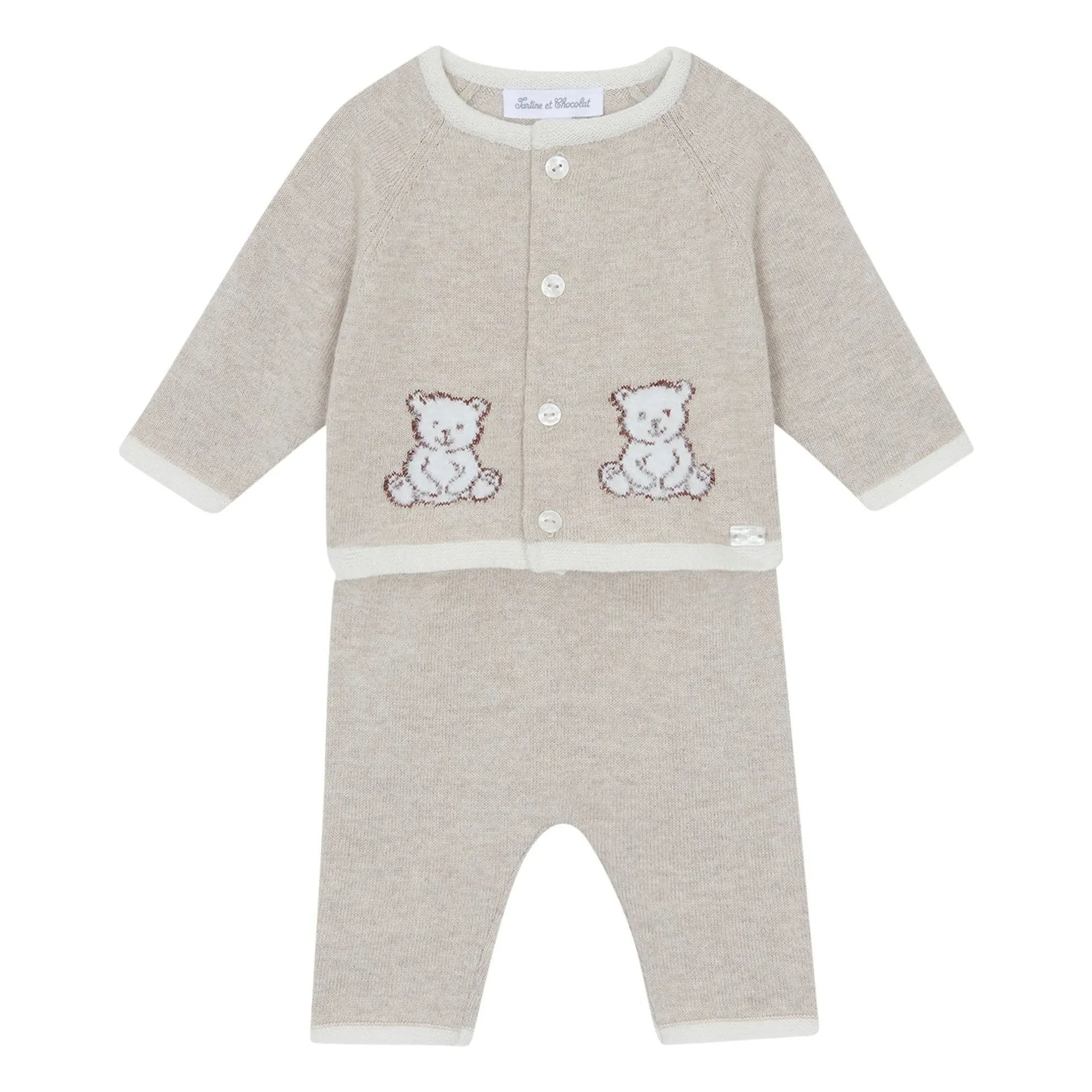 Tartine et Chocolat - Teddy Bear Örgü Hırka ve Pantolon Takımı | Heather beige