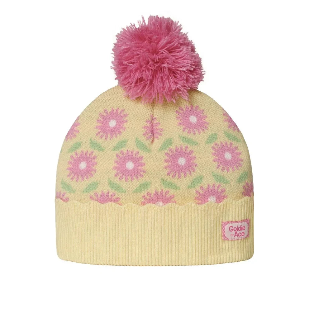 Goldie + Ace - Çiçek Desenli Merinos Yün Beanie | Sarı
