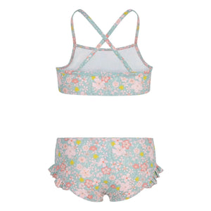 Petit Bateau - 2 Piece Swimsuit with Floral Ruffles | Grey Blue