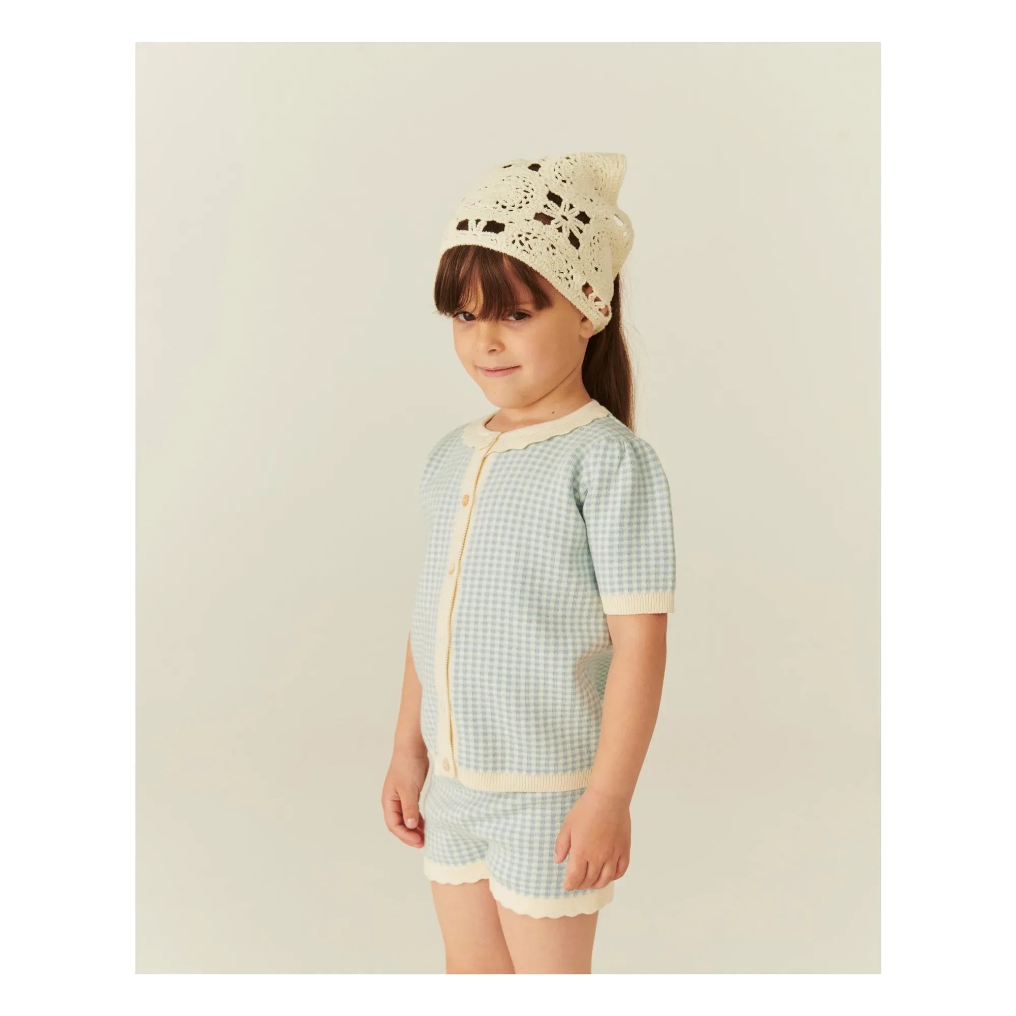 Copenhagen Colors - Organic Cotton Jacquard Short Sleeve Cardigan | Light Blue